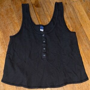 Old Navy Dark Gray Sleeveless Button Tank‎ Top Cropped Size S Flowy Waffle Weave